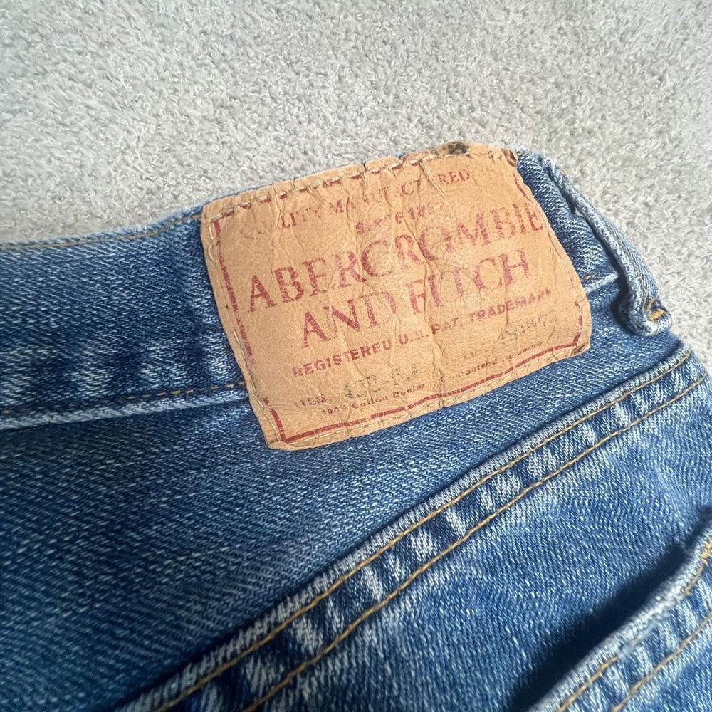 Vintage Y2K Abercrombie & Fitch Mens 31x28 Blue Faded Raw Hem Straight Leg Jeans - Picture 9 of 14